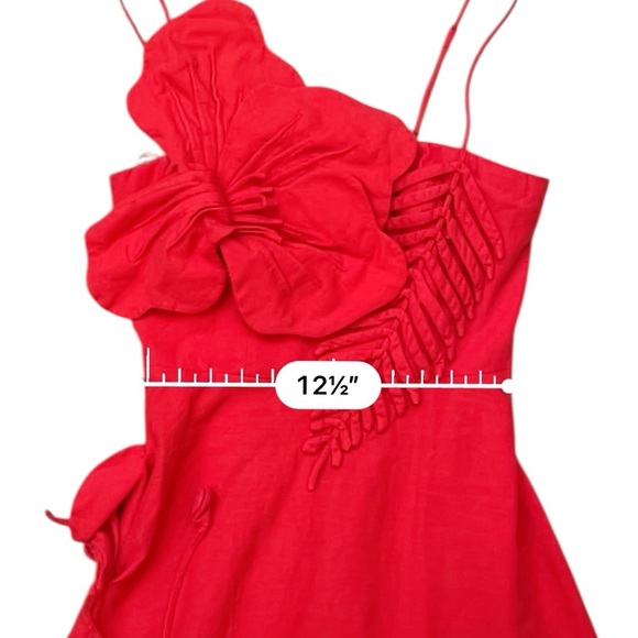 Farm Rio Red Garden Lenzing Ecovero Euroflax Midi Dress Long Wedding Size Small - Picture 8 of 10